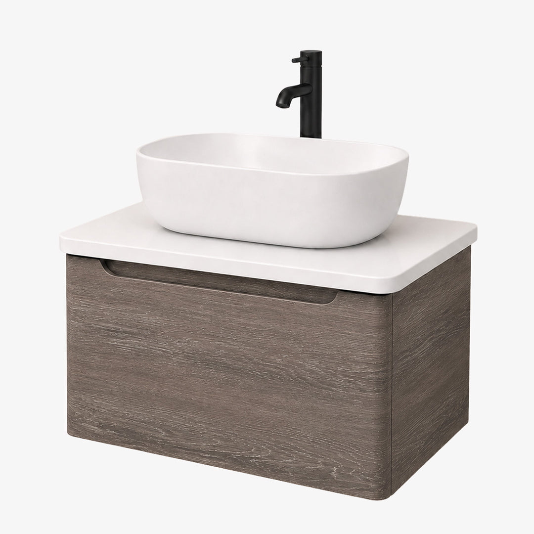 Camden 600mm Wall Hung Vanity Unit &amp; Worktop - Graphite Oak