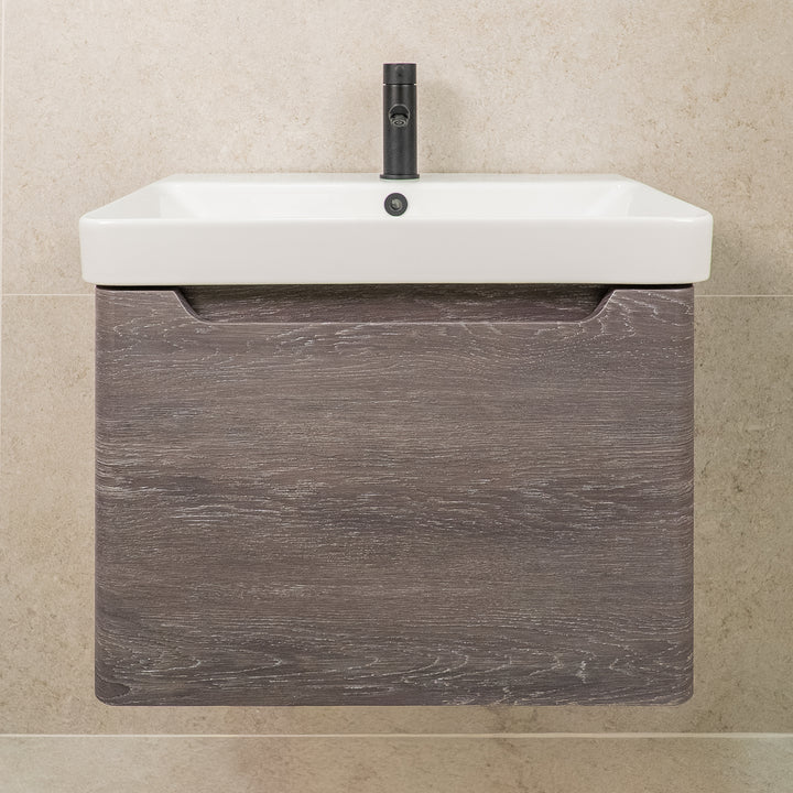 Camden 600mm 1 Drawer Wall Hung Vanity Unit and Basin - Graphite Oak