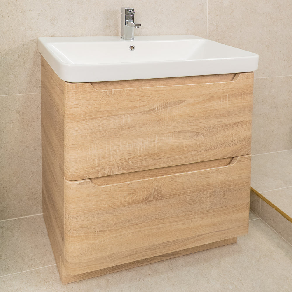 Camden 800mm 2 Drawer Floor Standing Vanity Unit and basin - Bardolino Oak