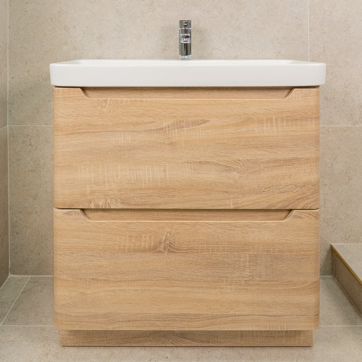 Camden 800mm 2 Drawer Floor Standing Vanity Unit and basin - Bardolino Oak