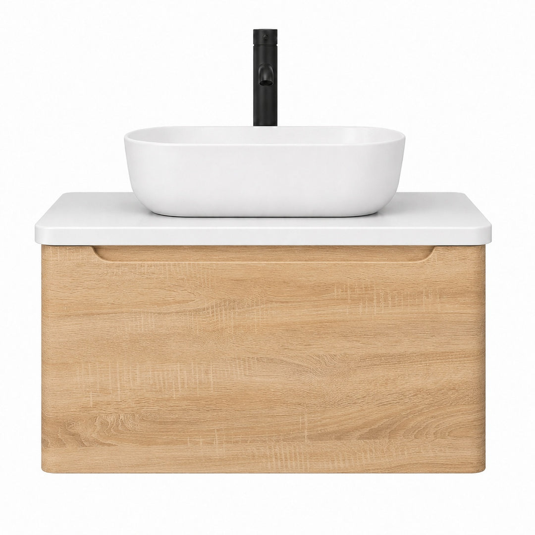 Camden 800mm Wall Hung Vanity Unit &amp; Worktop - Bardolino Oak