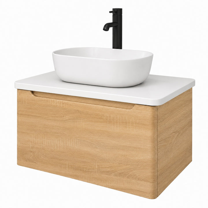 Camden 800mm Wall Hung Vanity Unit &amp; Worktop - Bardolino Oak