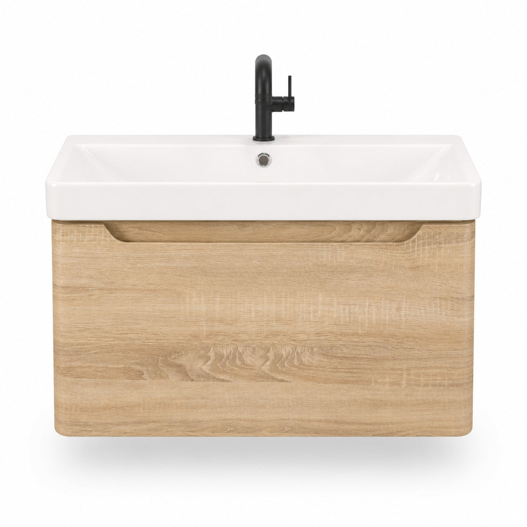 Camden 800mm 1 Drawer Wall Hung Vanity Unit and basin - Bardolino Oak