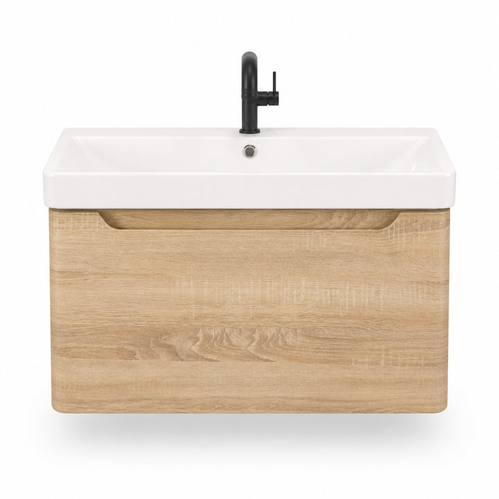 Camden 800mm 1 Drawer Wall Hung Vanity Unit and basin - Bardolino Oak