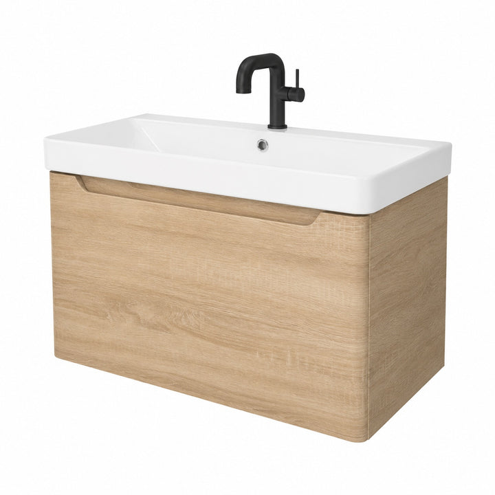 Camden 800mm 1 Drawer Wall Hung Vanity Unit and basin - Bardolino Oak