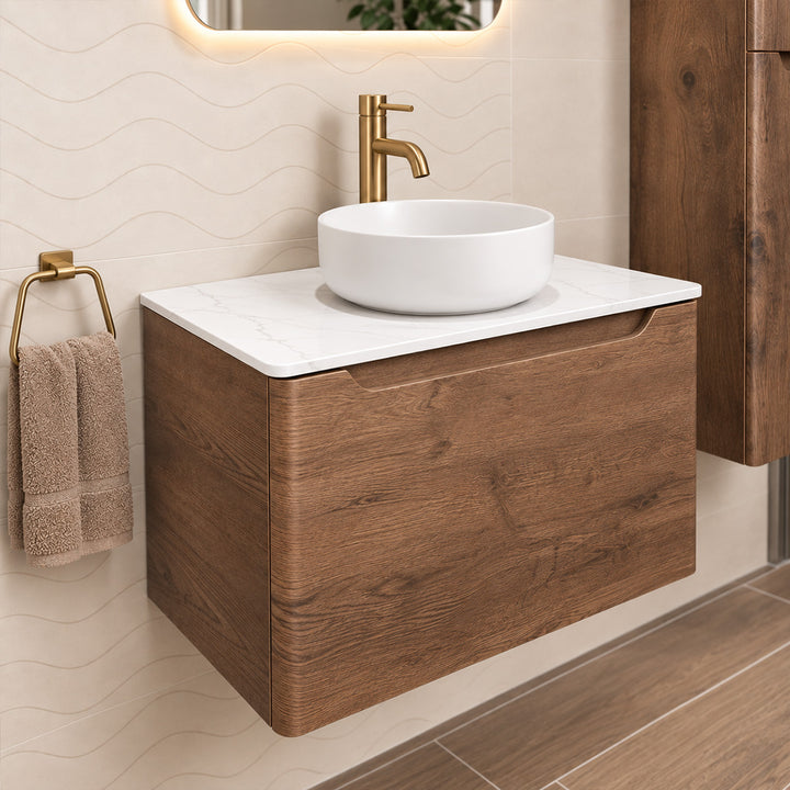Camden 800mm Wall Hung Vanity Unit &amp; Worktop - Chestnut
