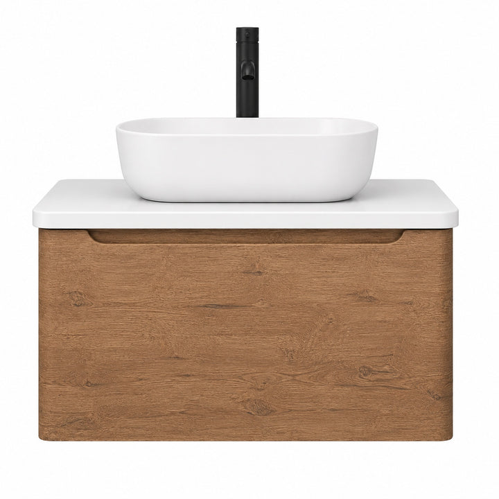 Camden 800mm Wall Hung Vanity Unit &amp; Worktop - Chestnut