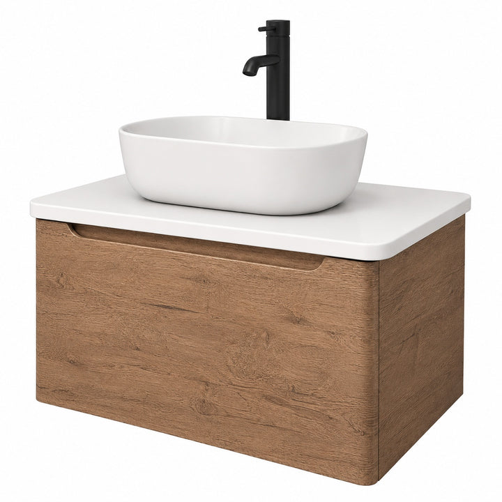 Camden 800mm Wall Hung Vanity Unit &amp; Worktop - Chestnut