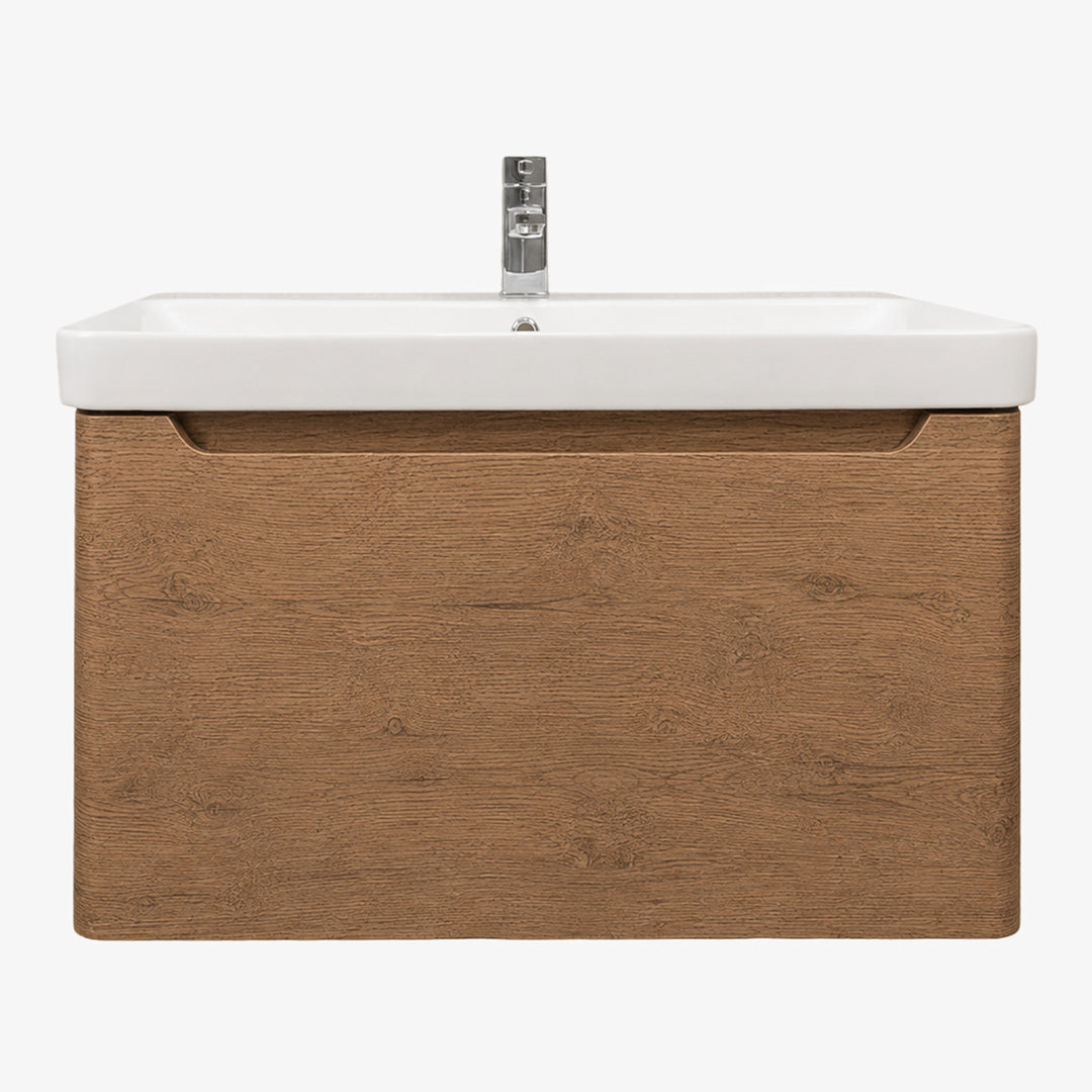 Camden 800mm 1 Drawer Wall Hung Vanity Unit and basin - Chestnut