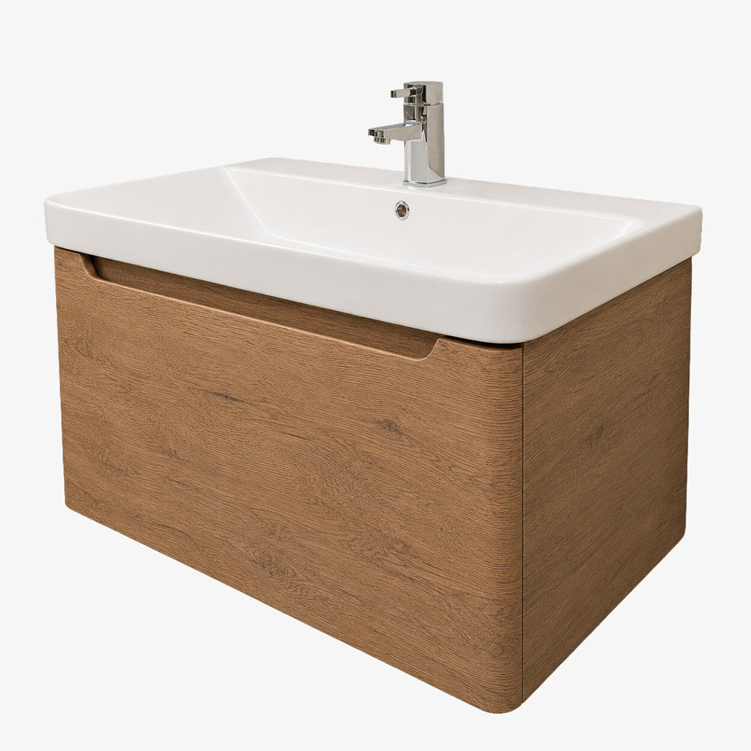 Camden 800mm 1 Drawer Wall Hung Vanity Unit and basin - Chestnut