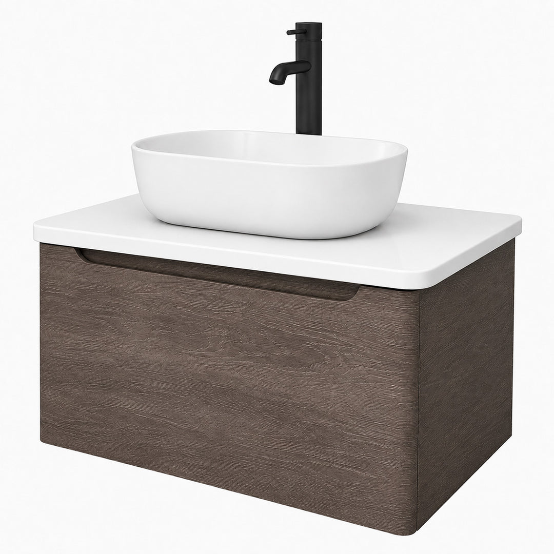 Camden 800mm Wall Hung Vanity Unit &amp; Worktop - Graphite Oak