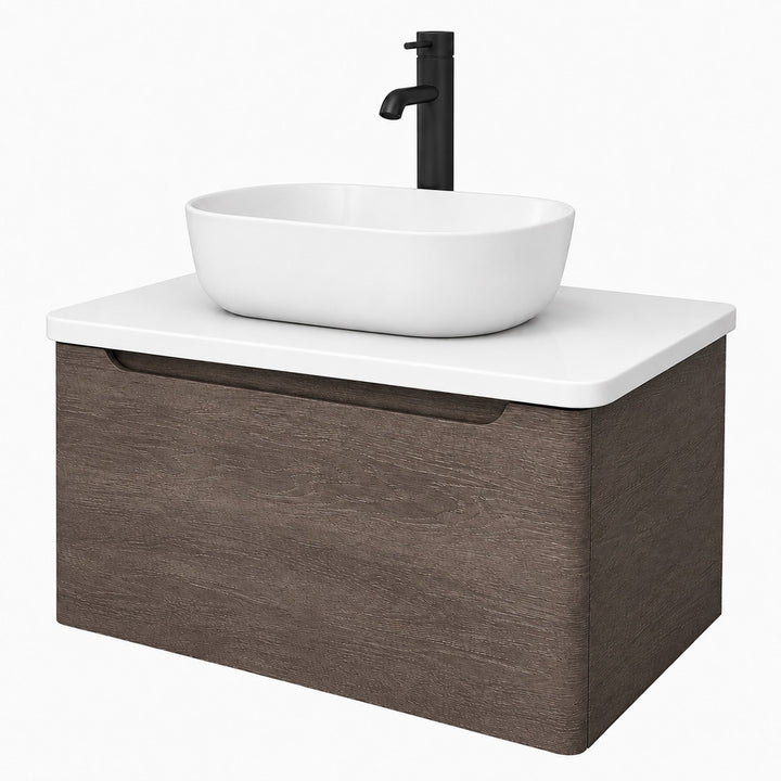 Camden 800mm Wall Hung Vanity Unit &amp; Worktop - Graphite Oak