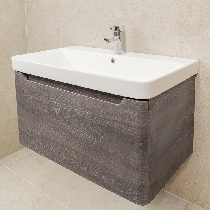 Camden 800mm 1 Drawer Wall Hung Vanity Unit and basin - Graphite Oak