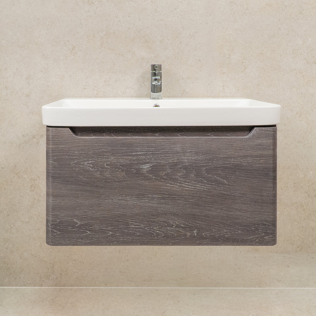 Camden 800mm 1 Drawer Wall Hung Vanity Unit and basin - Graphite Oak