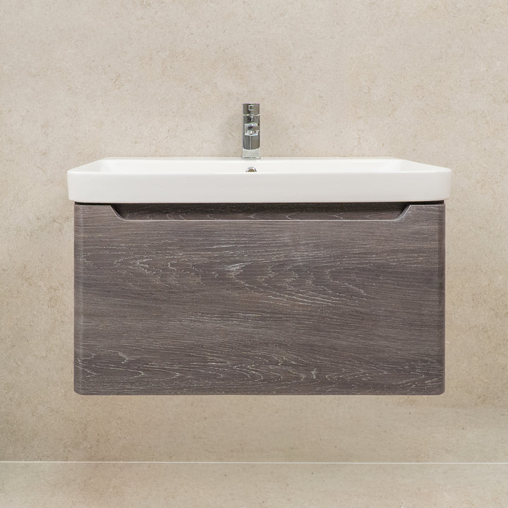Camden 800mm 1 Drawer Wall Hung Vanity Unit and basin - Graphite Oak