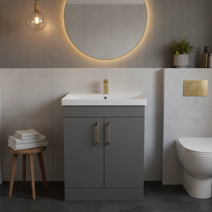 Hayden 600mm 2 Door Floor Standing Vanity Unit &amp; Basin - Anthracite