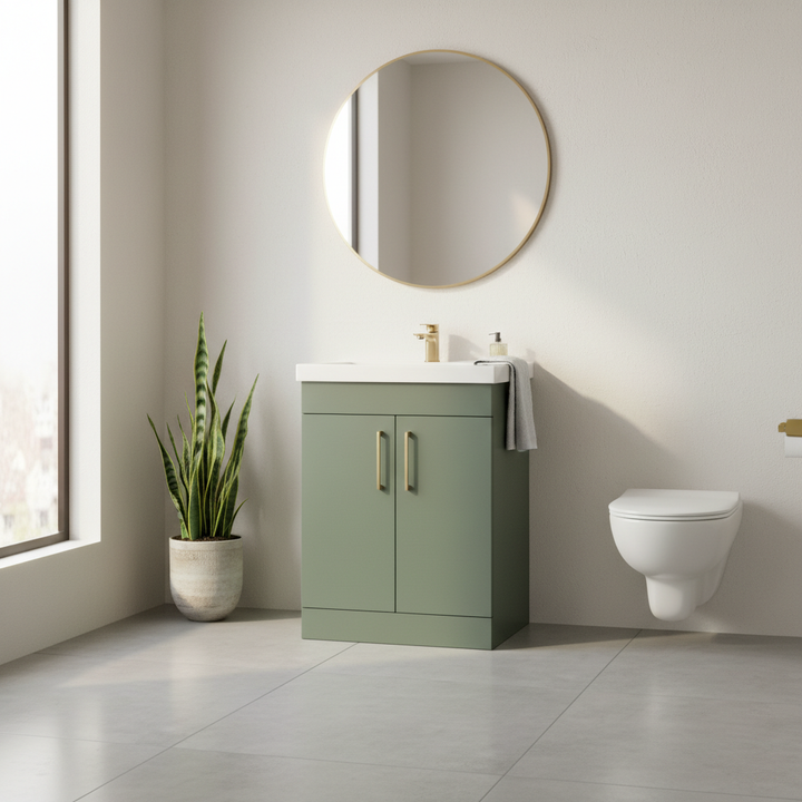 Hayden 600mm 2 Door Floor Standing Vanity Unit &amp; Basin - Sage Green