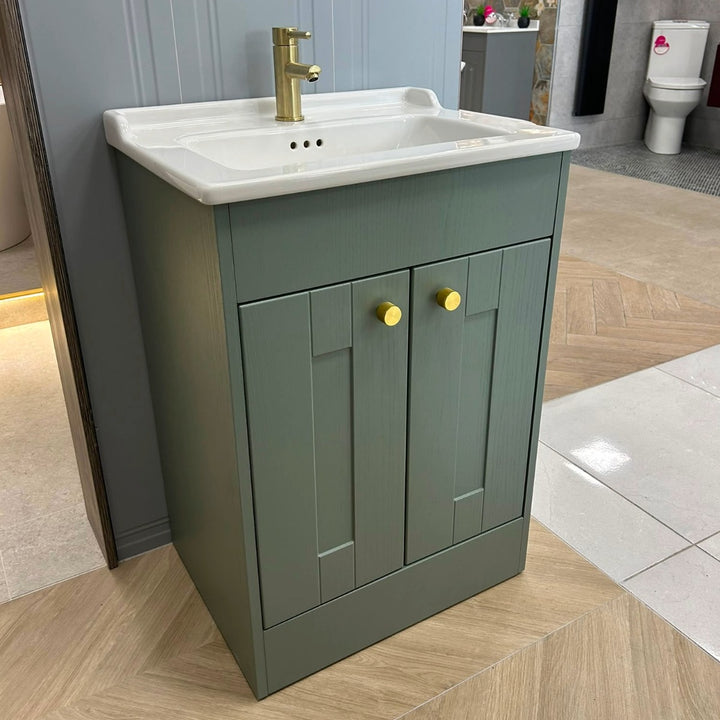 Vitra Integra Classic 600mm Floor Standing 2 Door Reed Green Vanity Unit &amp; Basin