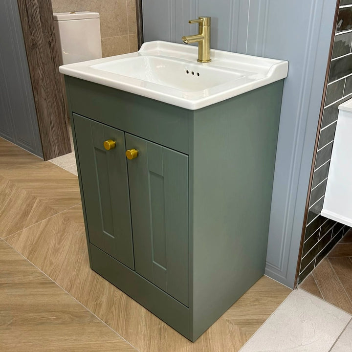 Vitra Integra Classic 600mm Floor Standing 2 Door Reed Green Vanity Unit &amp; Basin