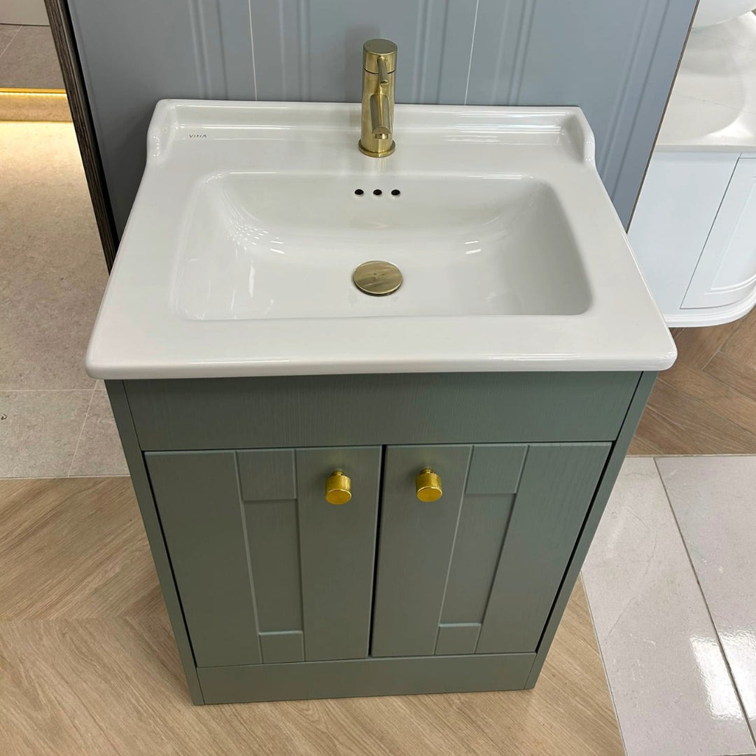 Vitra Integra Classic 600mm Floor Standing 2 Door Reed Green Vanity Unit &amp; Basin