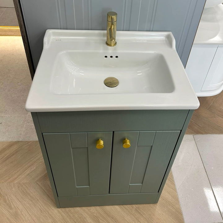 Vitra Integra Classic 600mm Floor Standing 2 Door Reed Green Vanity Unit &amp; Basin