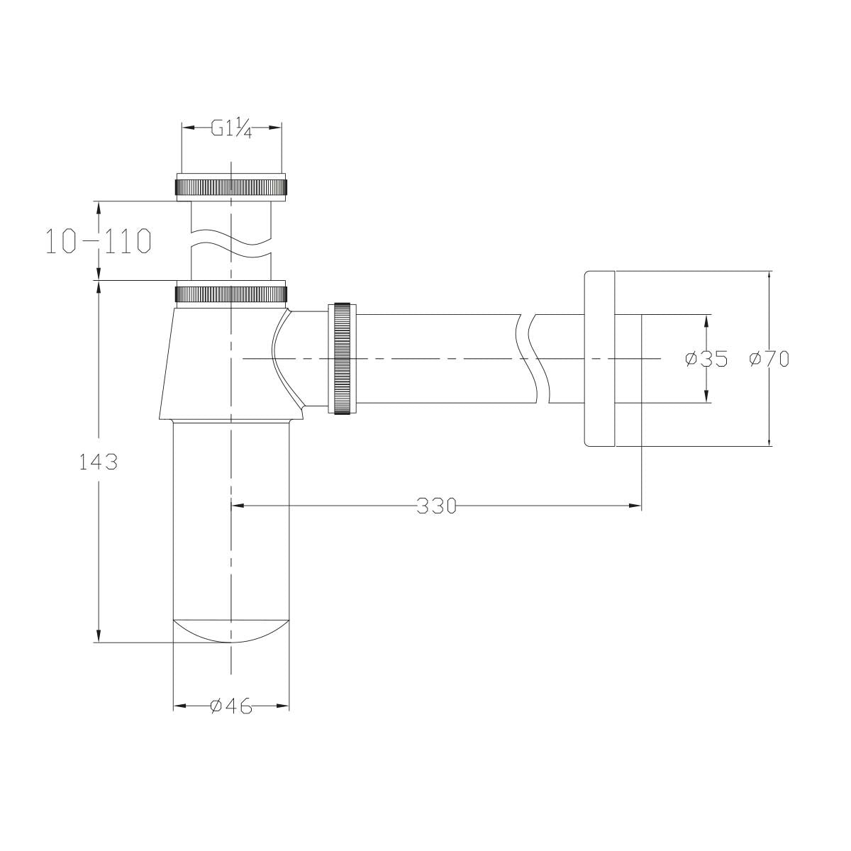 Eliseo Ricci Traditional Round Bottle Trap - Technical drawing