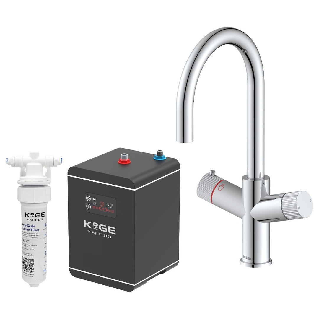 Eliseo Ricci 3 in 1 Swan Spout Instant Boiling Water Kitchen Tap Kit - Chrome