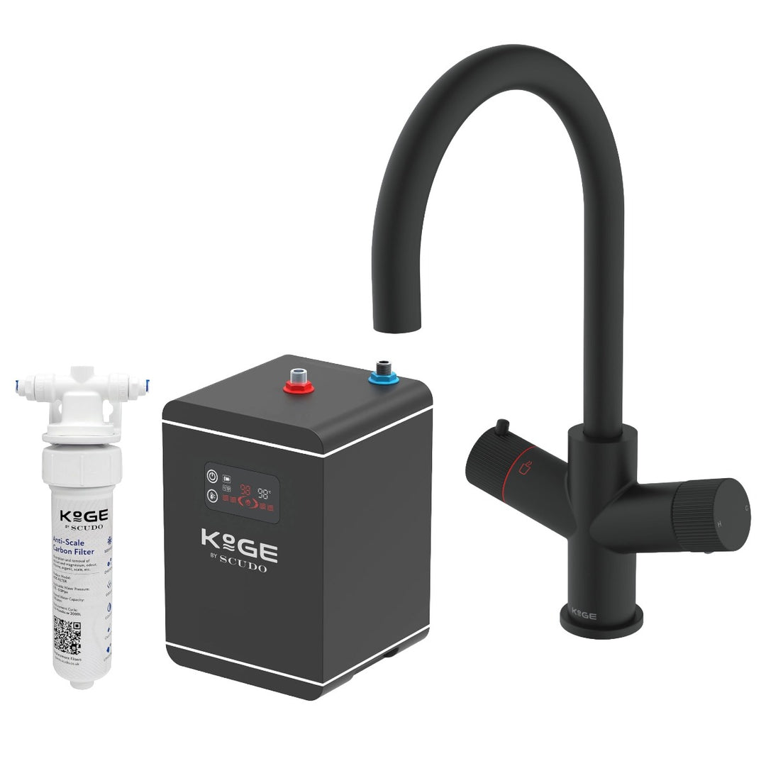 Eliseo Ricci 3 in 1 Swan Spout Instant Boiling Water Kitchen Tap Kit - Black