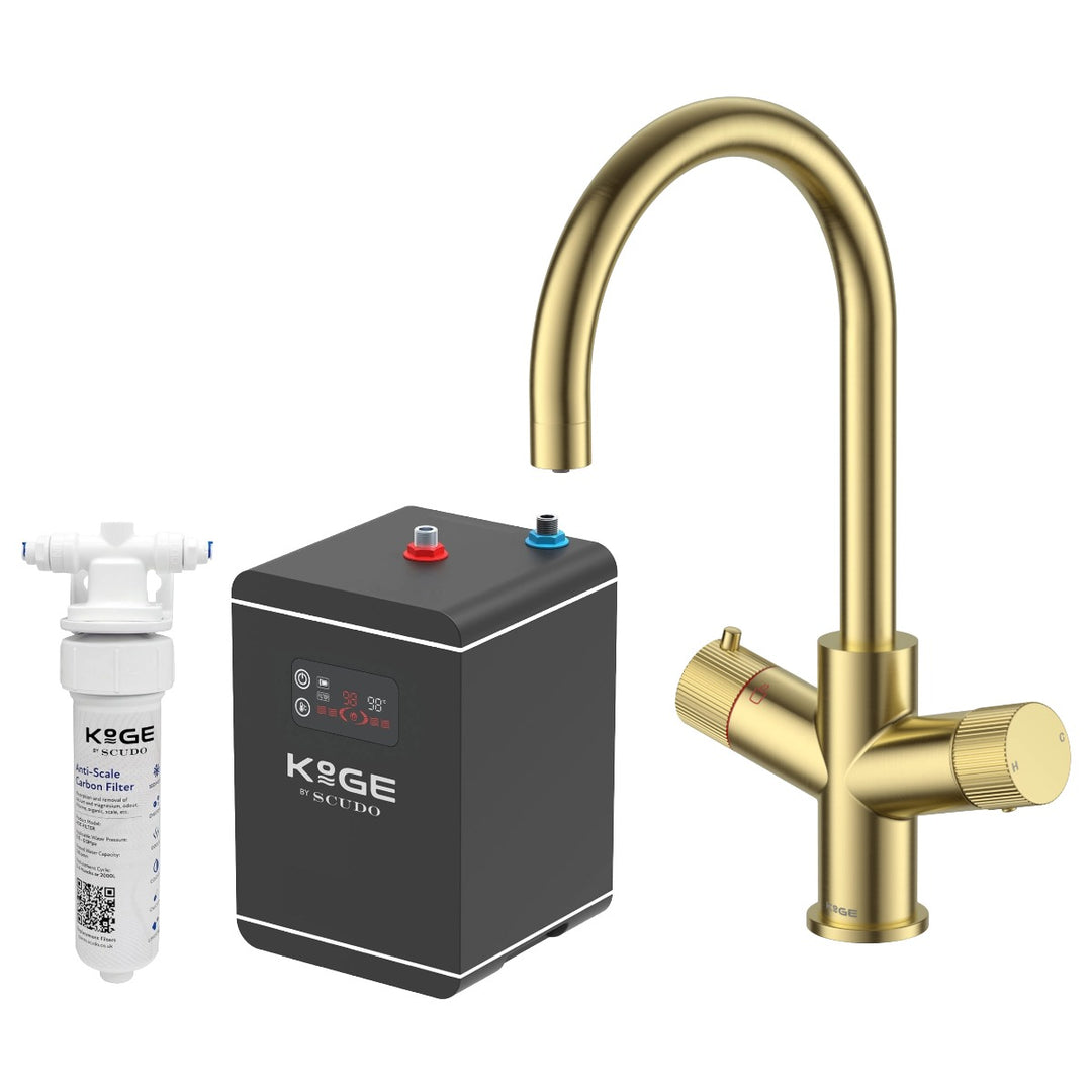 Eliseo Ricci 3 in 1 Swan Spout Instant Boiling Water Kitchen Tap Kit - Brushed Brass