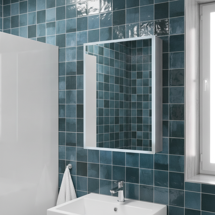 Bella LED Mirror Cabinet 700 x 500mm Single Door Demister with Shaver and Bluetooth