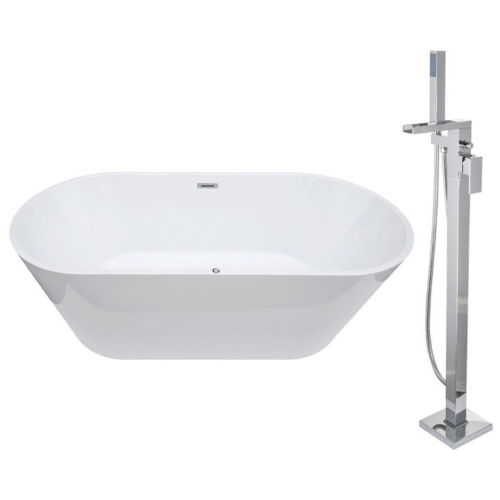 Cancun 1700mm freestanding air spa bath with chrome Soho freestanding bath shower mixer, featuring a double ended acrylic bath with integrated air jets and modern floor-standing tap.