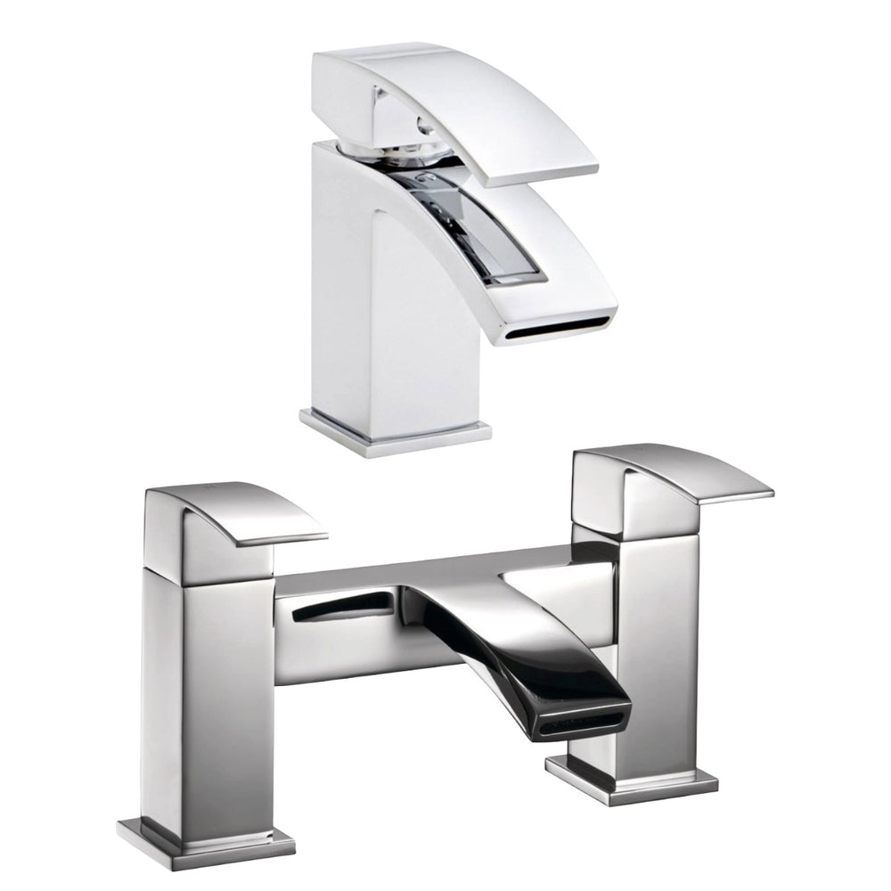 Eliseo Ricci Manta chrome basin mixer tap with matching chrome bath filler for a coordinated contemporary bathroom.