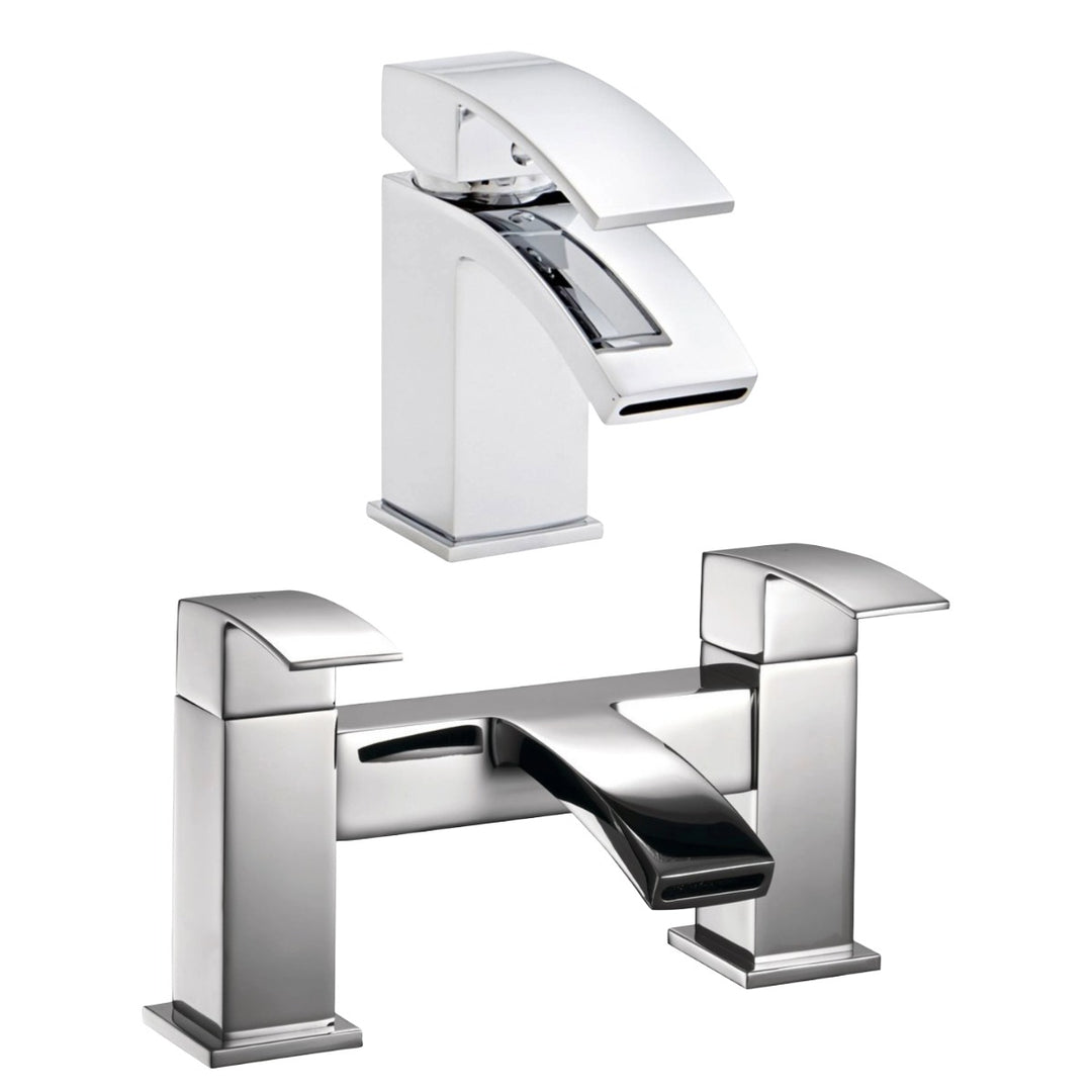 Eliseo Ricci Manta chrome basin mixer tap with matching chrome bath filler for a coordinated contemporary bathroom.