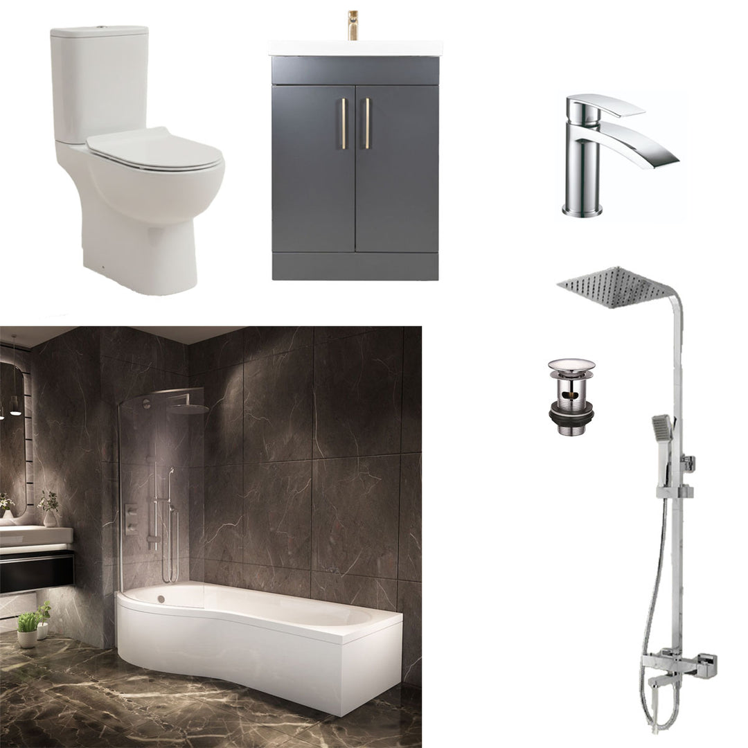 Bathroom bundle including a toilet, vanity unit, sink, tap and shower