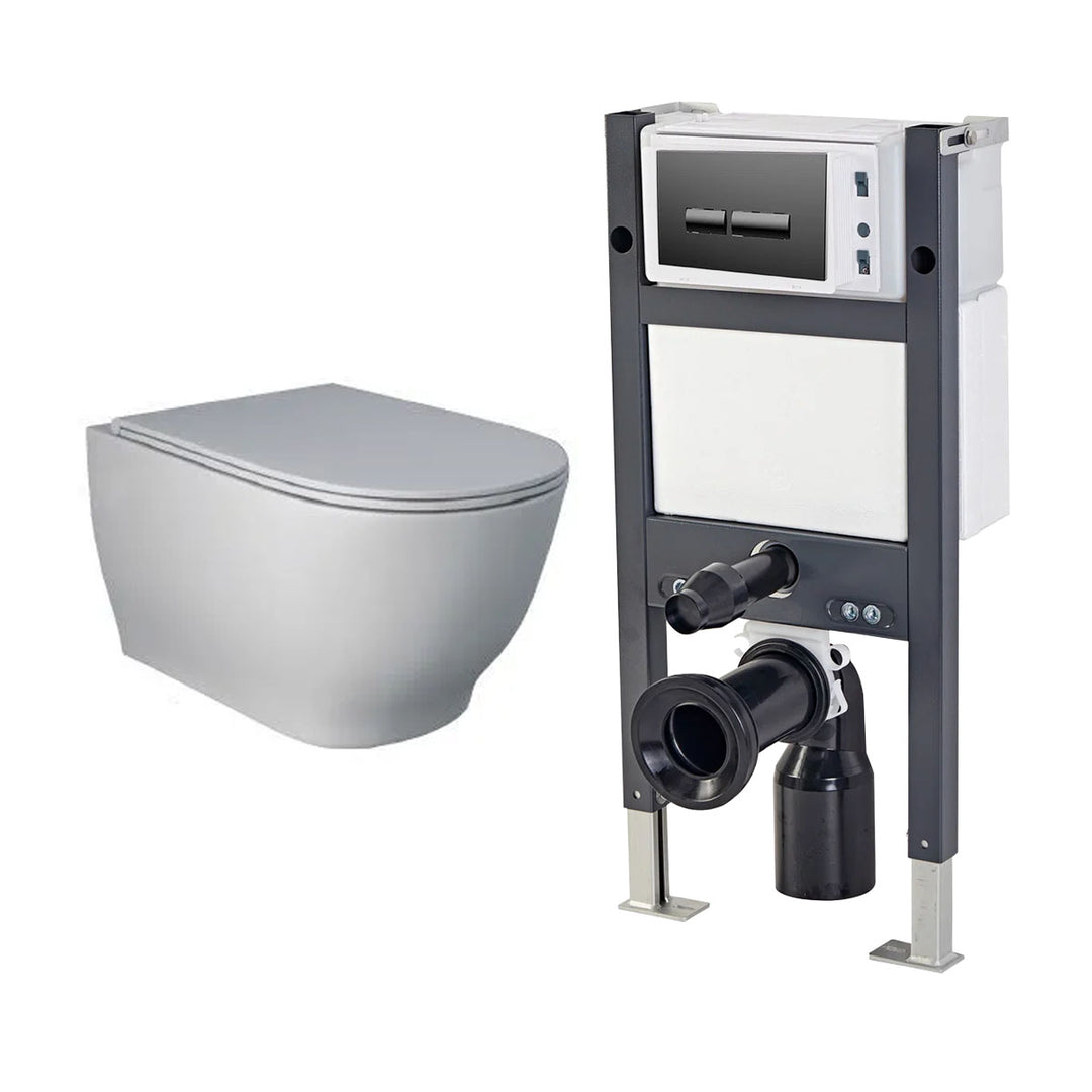 Rak Moon Wall Hung Toilet, Wall Hung Toilet Frame, Concealed Cistern &amp; Black Flush Plate
