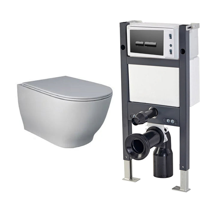 Rak Moon Wall Hung Toilet, Wall Hung Toilet Frame, Concealed Cistern &amp; Black Flush Plate