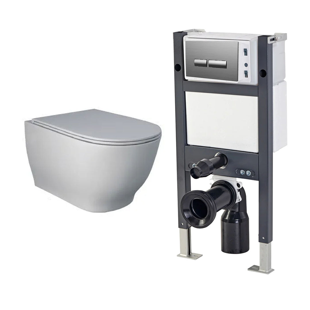 Rak Moon Wall Hung Toilet, Wall Hung Toilet Frame, Concealed Cistern &amp; Chrome Flush Plate