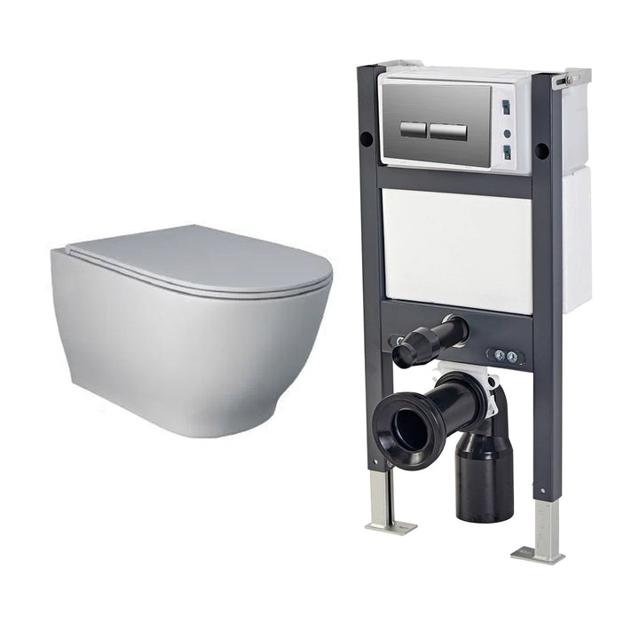 Rak Moon Wall Hung Toilet, Wall Hung Toilet Frame, Concealed Cistern &amp; Chrome Flush Plate