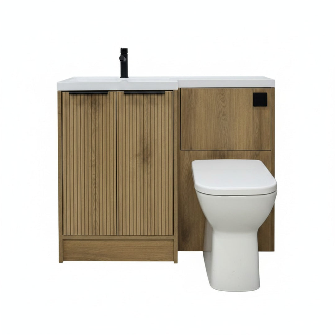 Josef Martin Acousta Oak Combination Vanity Unit &amp; WC Pack with L-Shaped Basin - Left Hand - Black