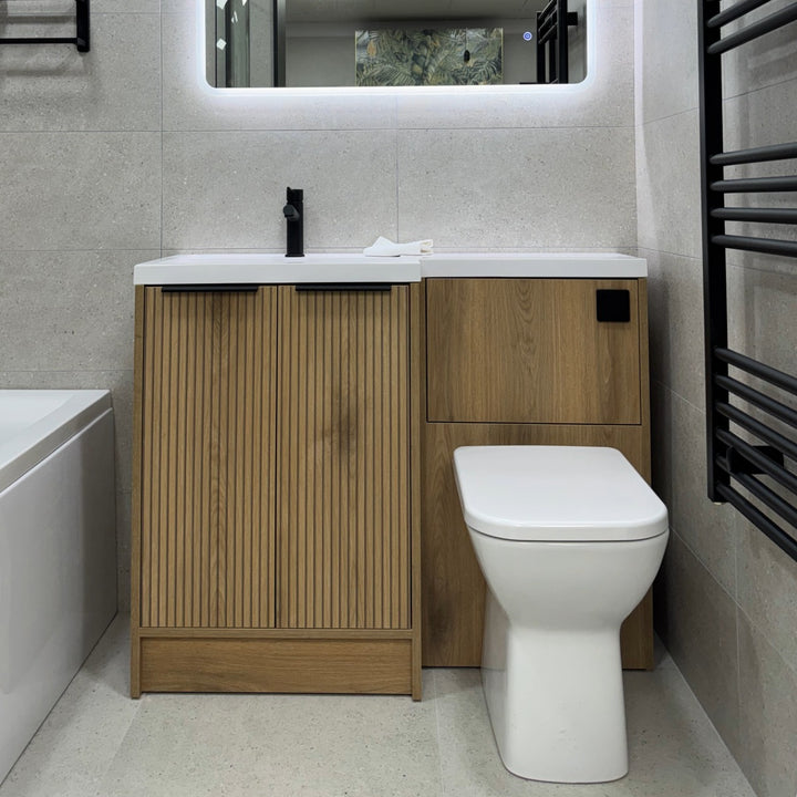 Josef Martin Acousta Oak Combination Vanity Unit &amp; WC Pack with L-Shaped Basin - Left Hand - Black