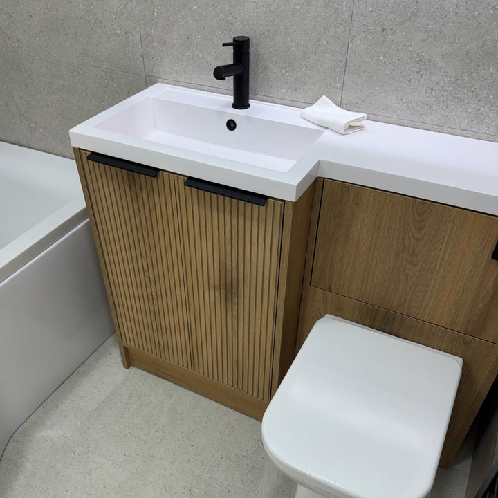 Josef Martin Acousta Oak Combination Vanity Unit &amp; WC Pack with L-Shaped Basin - Left Hand - Black