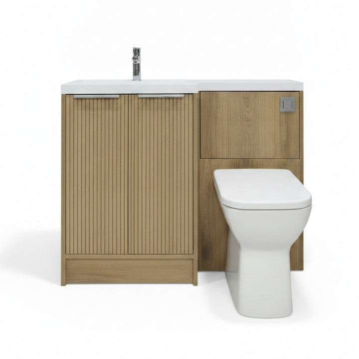 Josef Martin Acousta Oak Combination Vanity Unit &amp; WC Pack with L-Shaped Basin - Left Hand - Chrome