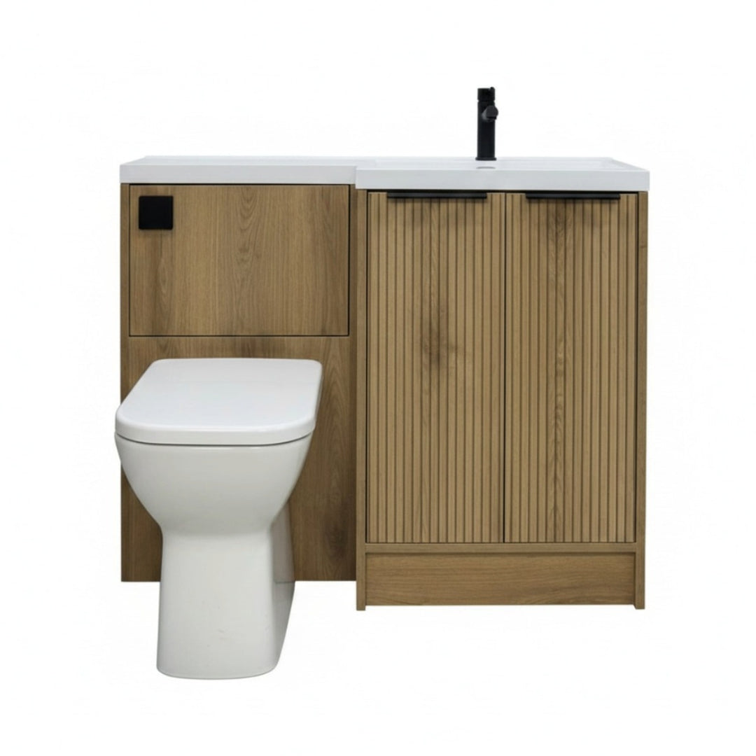 Josef Martin Acousta Oak Combination Vanity Unit &amp; WC Pack with L-Shaped Basin - Right Hand - Black