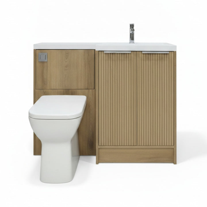 Josef Martin Acousta Oak Combination Vanity Unit &amp; WC Pack with L-Shaped Basin - Right Hand - Chrome