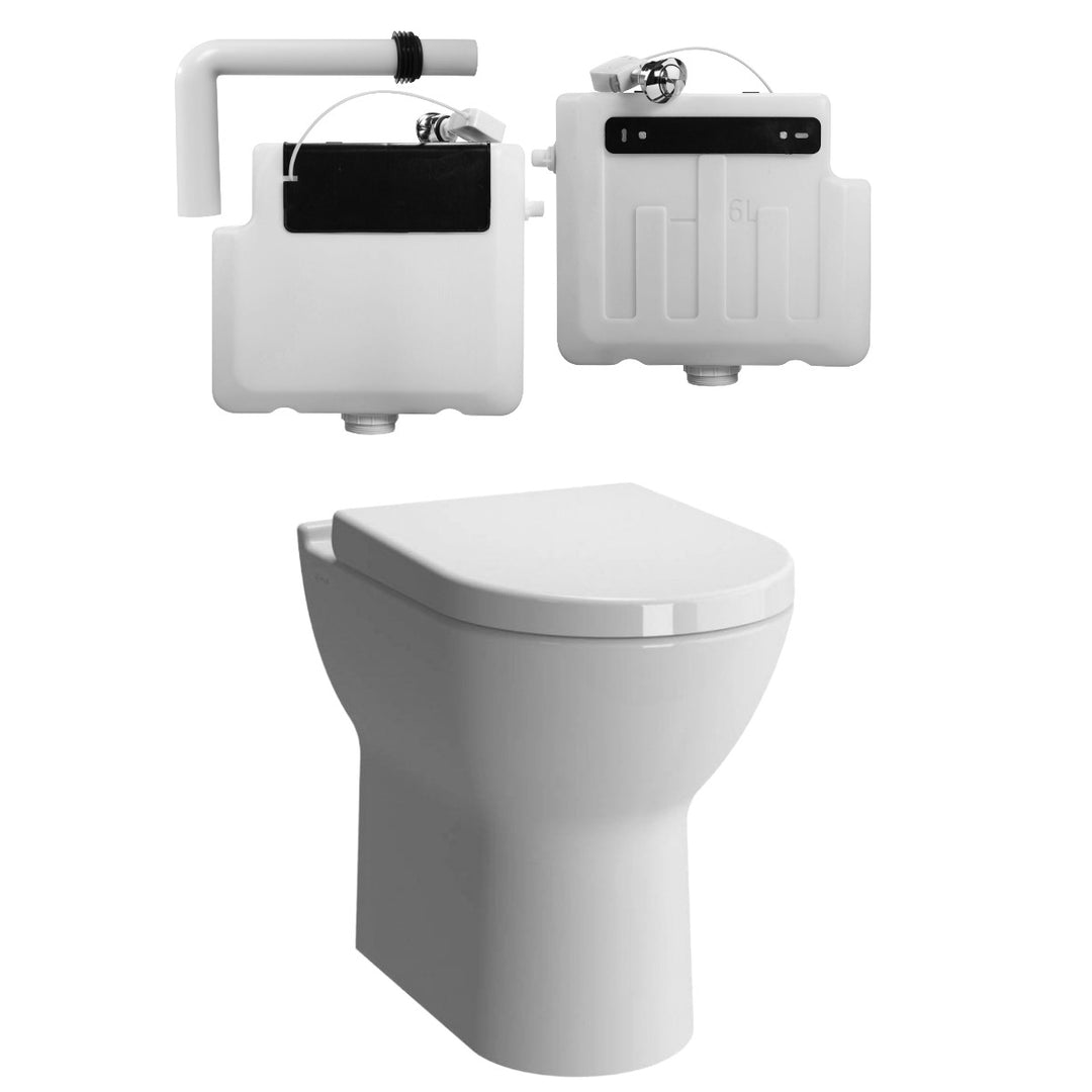 Vitra S50 comfort height close coupled toilet with dual flush concealed cistern, round chrome flush button and standard toilet seat, designed for modern bathrooms.