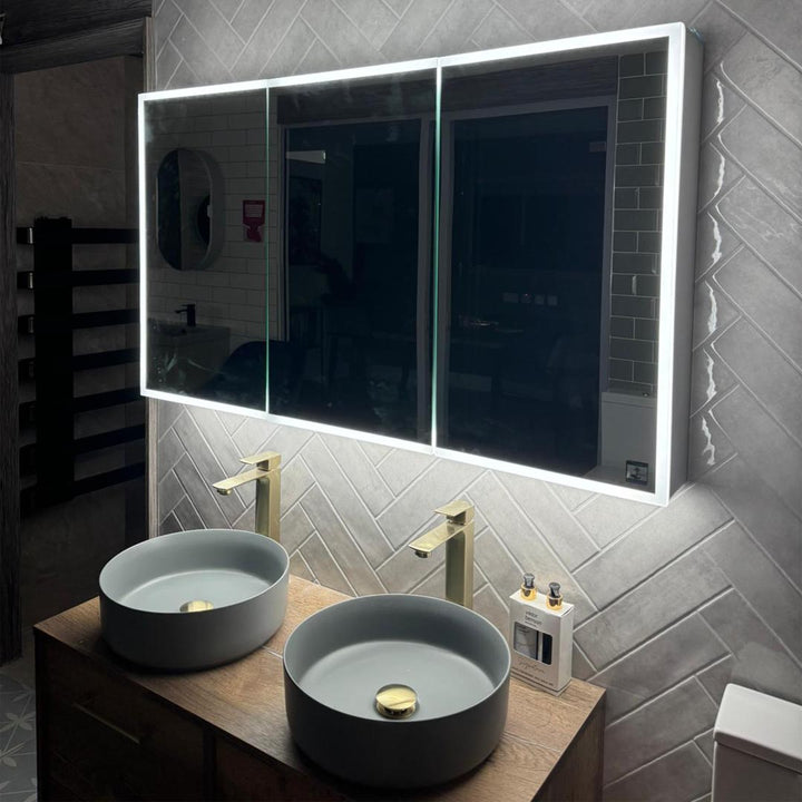 Bella LED Mirror Cabinet 1200 x 700mm Three Door Demister with Shaver and Bluetooth