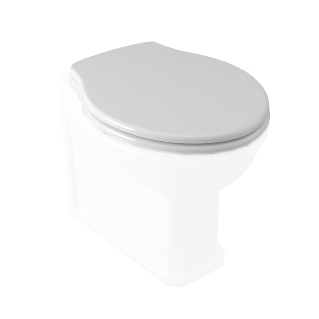 Olympia Impero white slim thermoset soft close toilet seat with chrome hinges, designed to fit compatible Olympia Impero toilets.