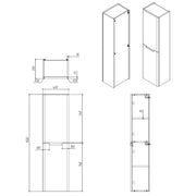 Camden 1500mm Wall Mounted Storage Cabinet - Bardolino Oak - Technical drawing