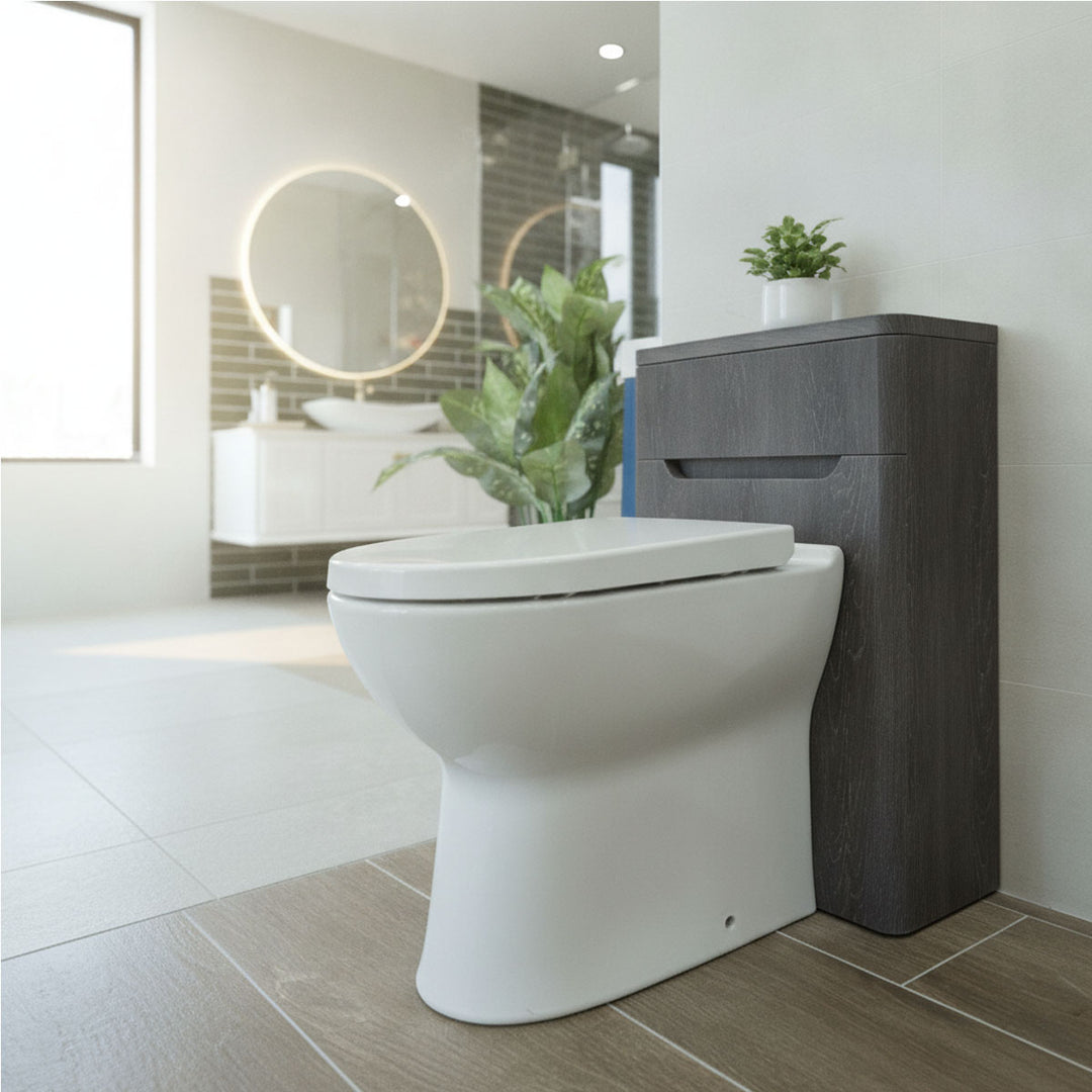 Camden 500mm WC Unit with Comfort Height Back to Wall Toilet and Concealed Cistern in Graphite Oak