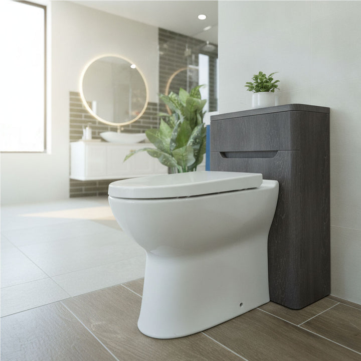 Camden 500mm WC Unit with Comfort Height Back to Wall Toilet and Concealed Cistern in Graphite Oak